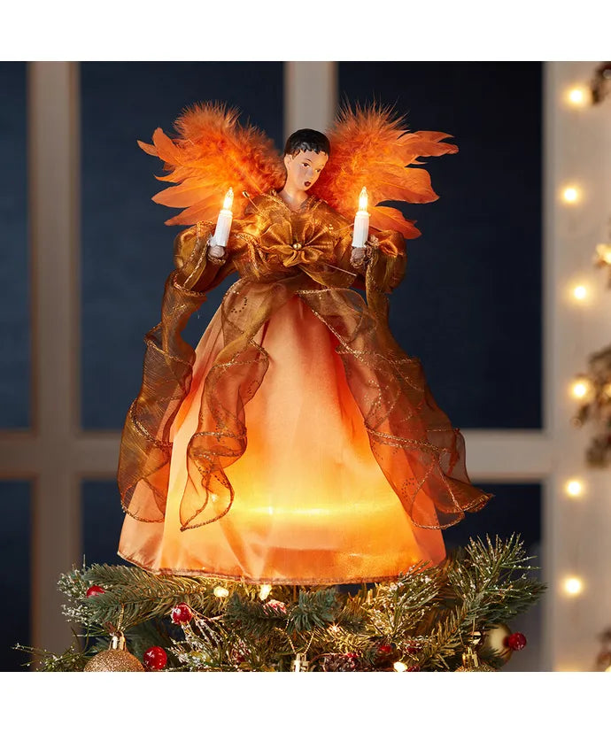 13" UL 10-Light African American Gold Angel Treetop