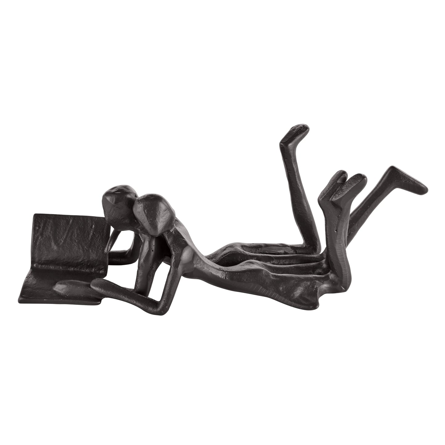 Brown Cast Iron Abstract Couple Reading Book Together Sculpture - Tabletop Figurine For Desks or Shelves
