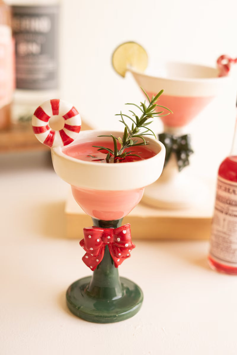 Set of 2 Novelty Ceramic Christmas Martini Glasses