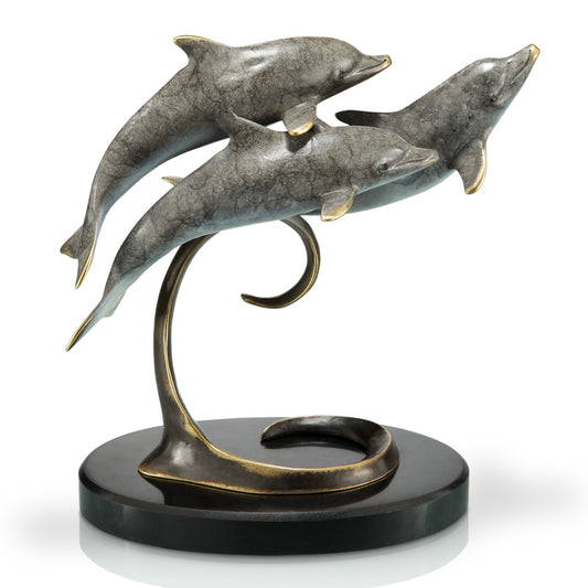 Triple Dolphins On Marble Base