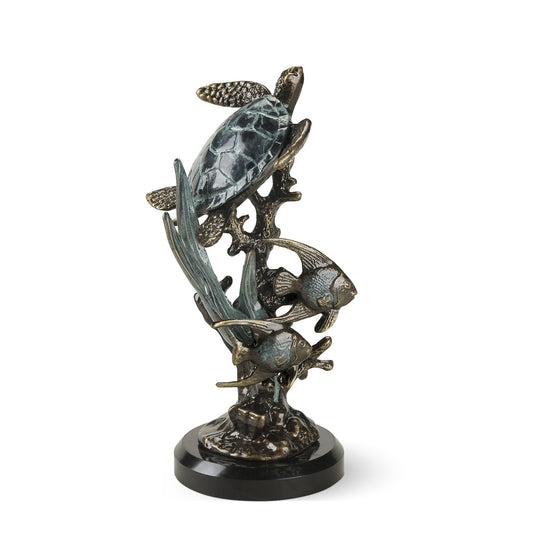 Cast Aluminum Single Sea Turtle With Fish