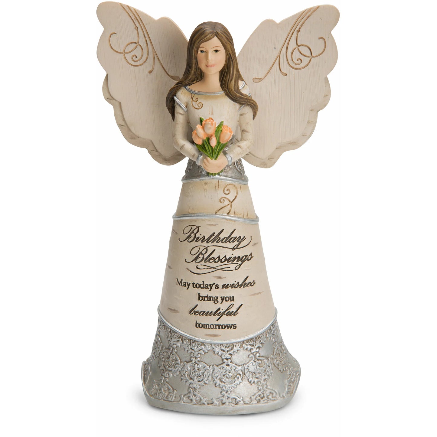 Birthday Blessings - 6" Angel Holding Tulips