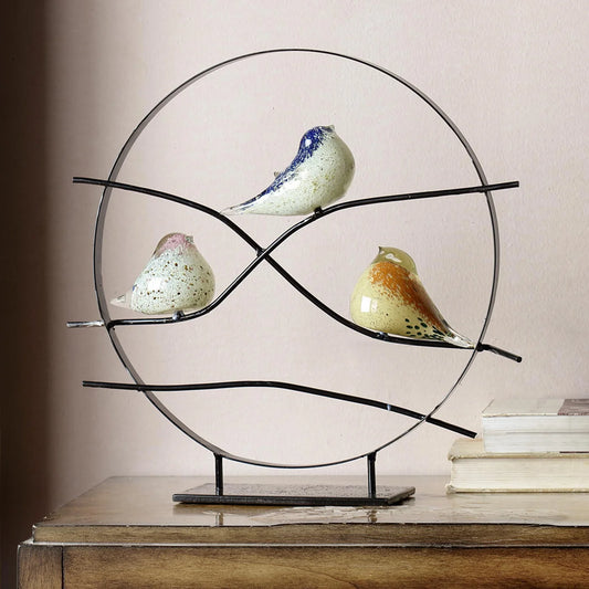 Art Glass Bird Trio Desk Decor