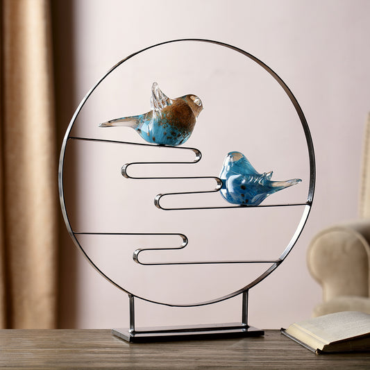Art Glass Bird Pair Desk Decor