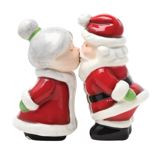 Santa and Mrs Claus Kissing Ceramic Salt and Pepper Shaker Set