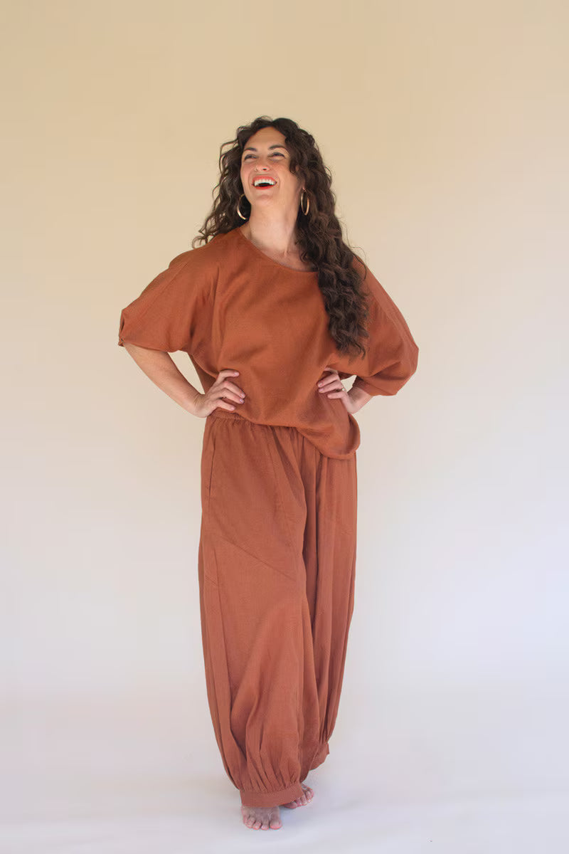 Cinnamon Short-Sleeve Blouse with Button Detail on Sleeves
