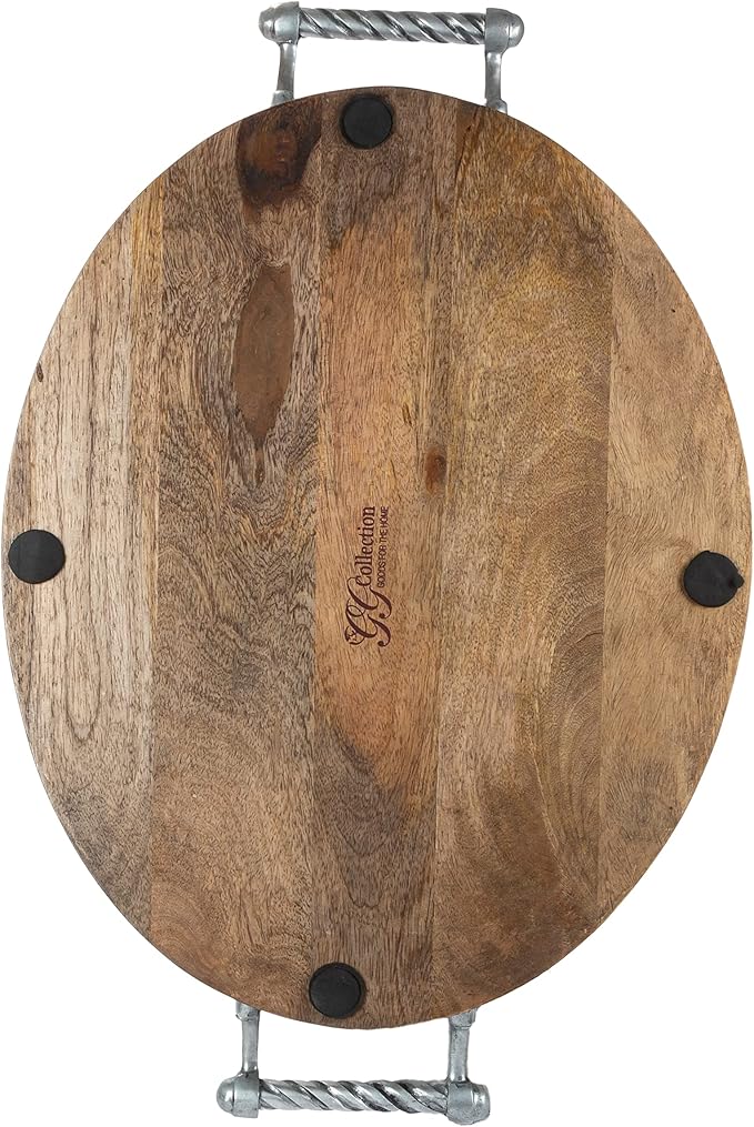 Long Wood & Metal Heritage Collection Oval Tray