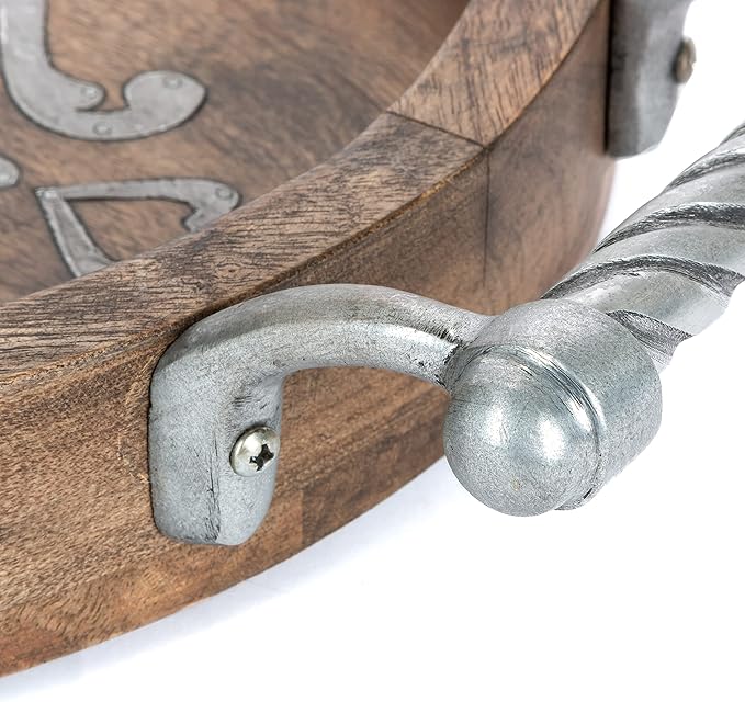 Long Wood & Metal Heritage Collection Oval Tray