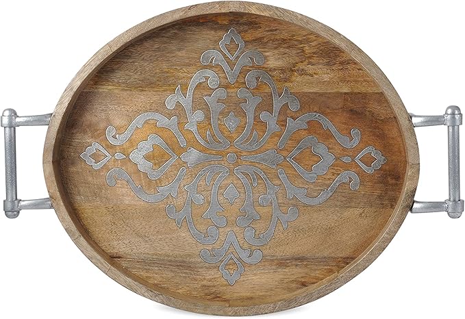 Long Wood & Metal Heritage Collection Oval Tray