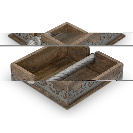 Wood And Metal Inlay Napkin Holder