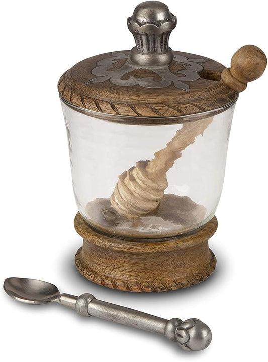 Wood And Metal Honey Jar