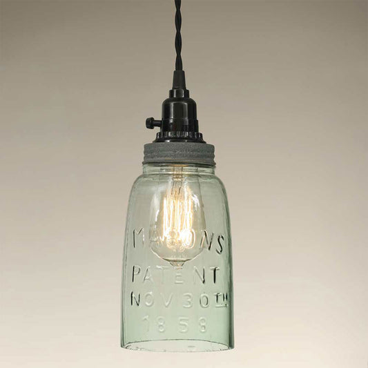 Half Gallon Open Bottom Mason Jar Pendant Lamp - Barn Roof