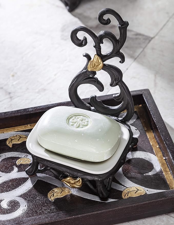 Gold Leaf Metal Spoon Rest Ceramic Stoneware Dish