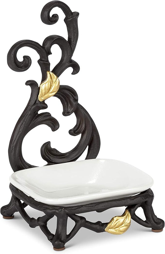 Gold Leaf Metal Spoon Rest Ceramic Stoneware Dish