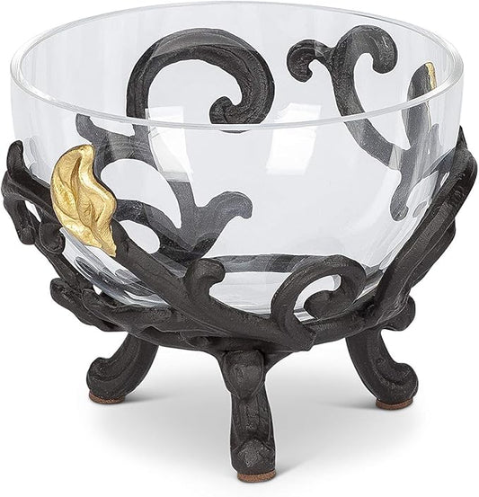 Gold Leaf Glass Dipping Bowl With Metal Holder
