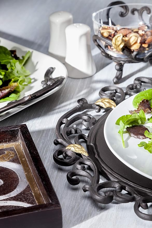 Gold Leaf Glass Dipping Bowl With Metal Holder