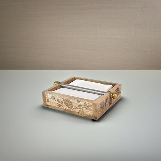 Laser And Metal Inlay Leaf Design Napkin Holder