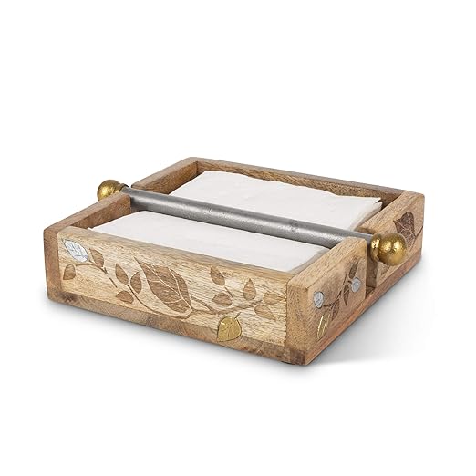 Laser And Metal Inlay Leaf Design Napkin Holder