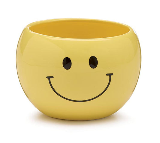 Yellow Smiley Face Ceramic Planter.
