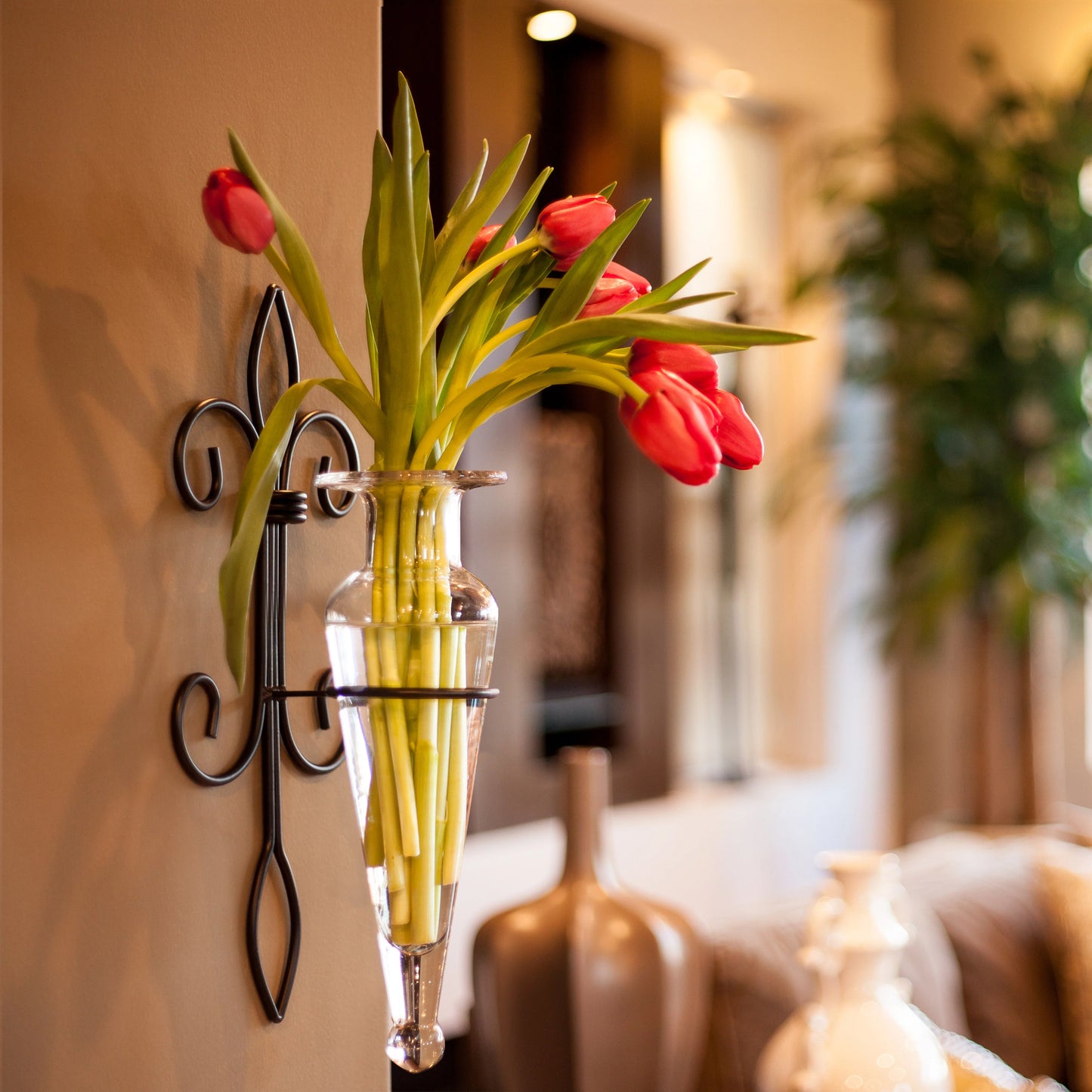 Amphora Glass Vase on Fleur Lis Sconce