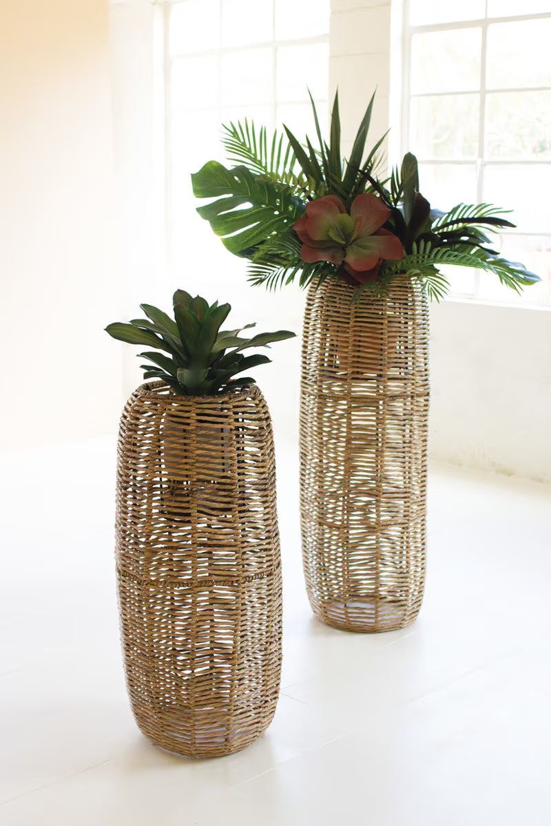 Set of 2 Woven Seagrass Barrel Planters