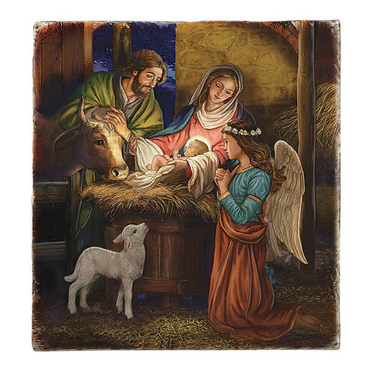 Square Tile Plaque With Stand - Away In A Manger