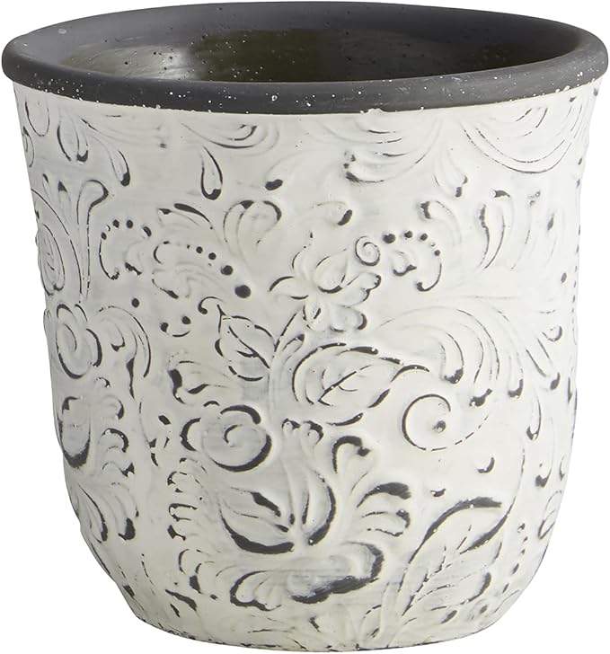 Terracotta Planter Pot White Carved