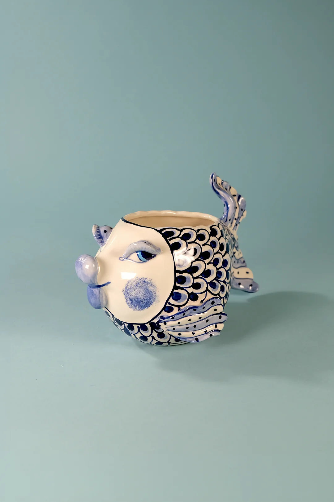 Blue and White Fish Planter