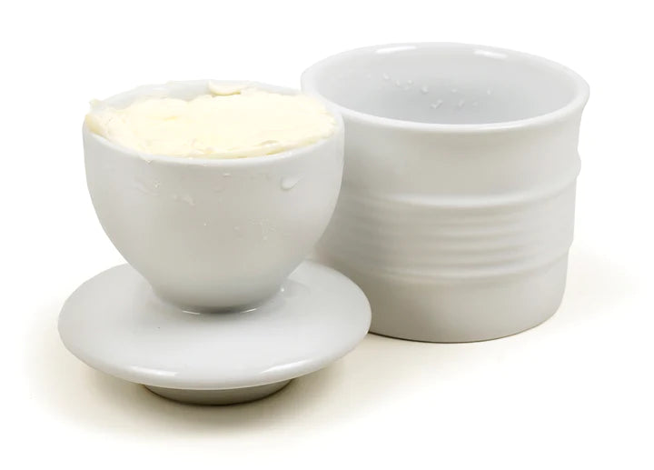 White Stoneware Butter Pot