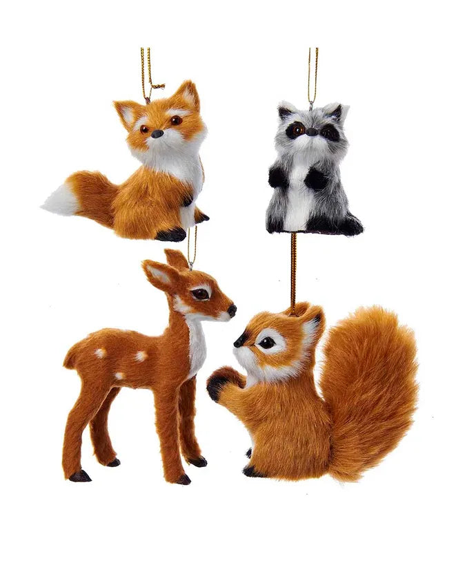 2-4" Plush Animal Ornaments, 4 Assorted