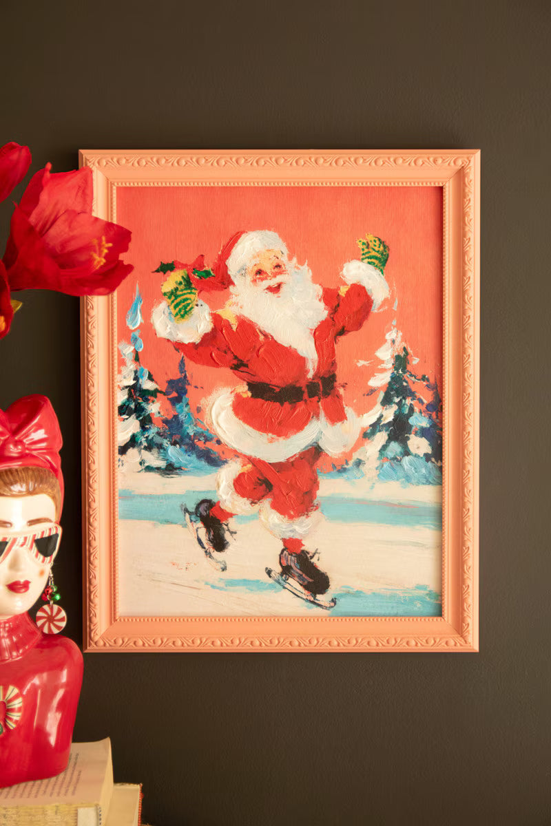 Framed Ice Skating Santa Painting