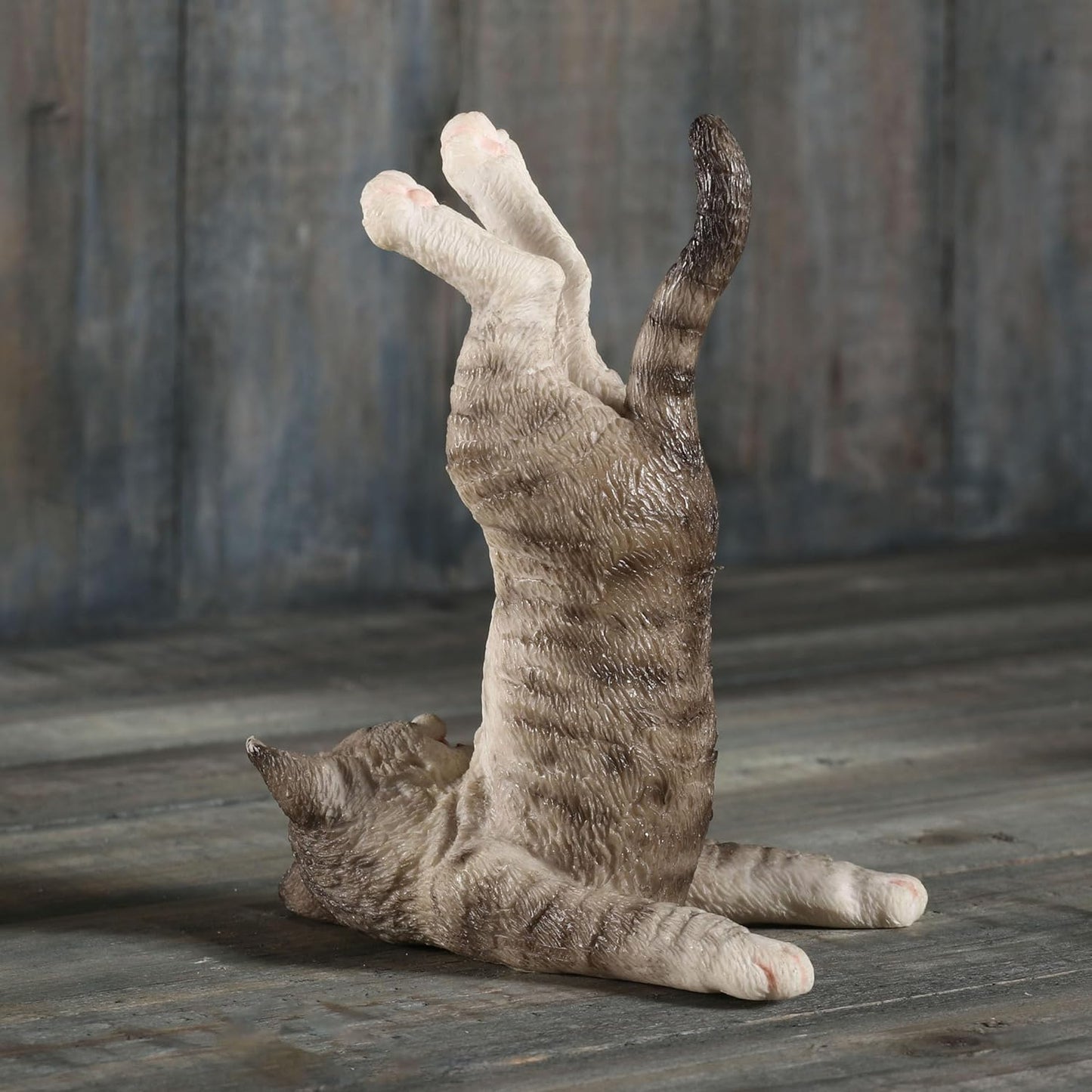 Grey Tabby Yoga Cat Shoulder Stand Pose