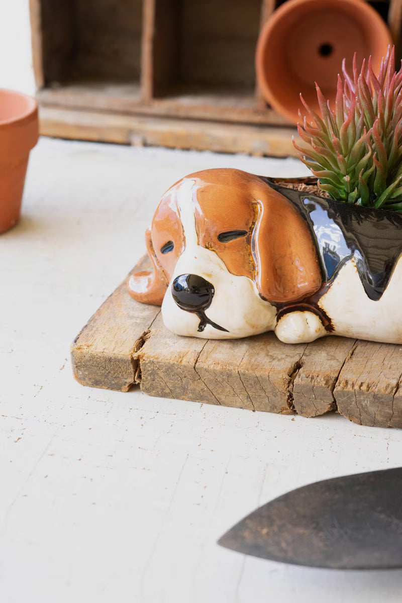 Ceramic Sleeping Beagle Planter