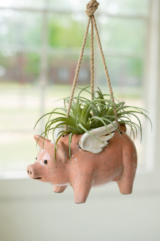 Ceramic Hanging Flying Pig Planter