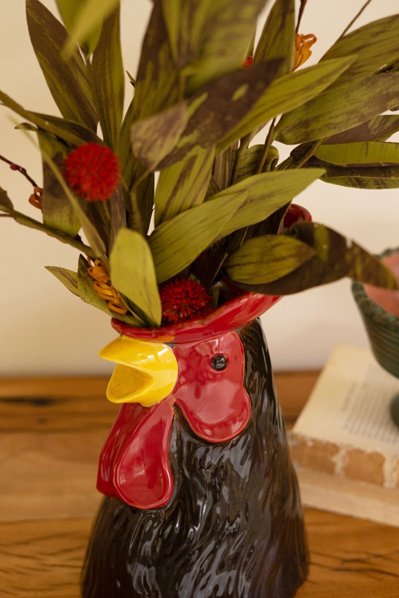 Ceramic Rooster Head Vase