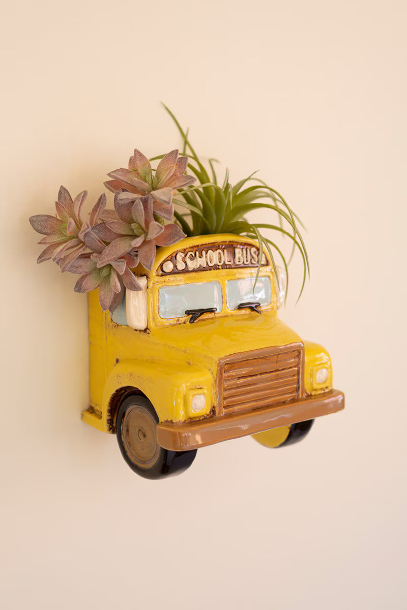 Ceramic Yellow School Bus Wall Planter