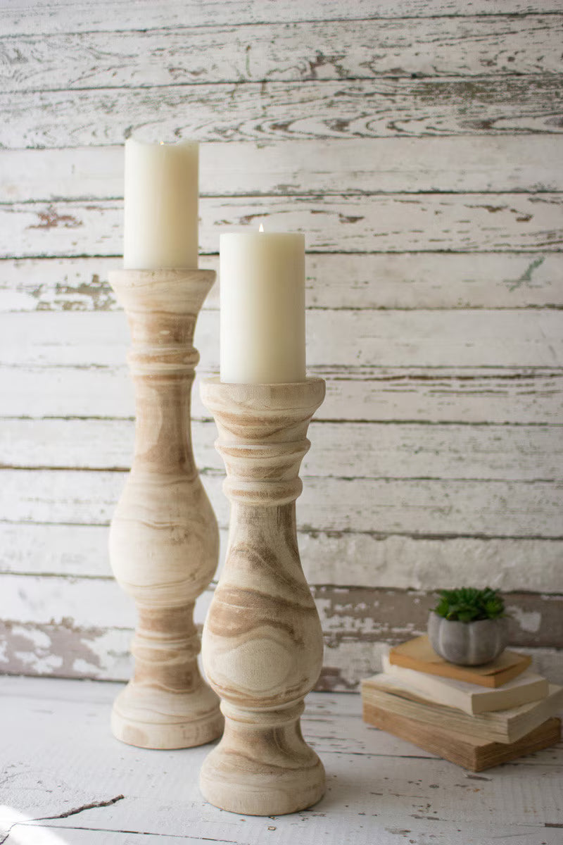 Set of 2 Turned Wooden Candle Stands