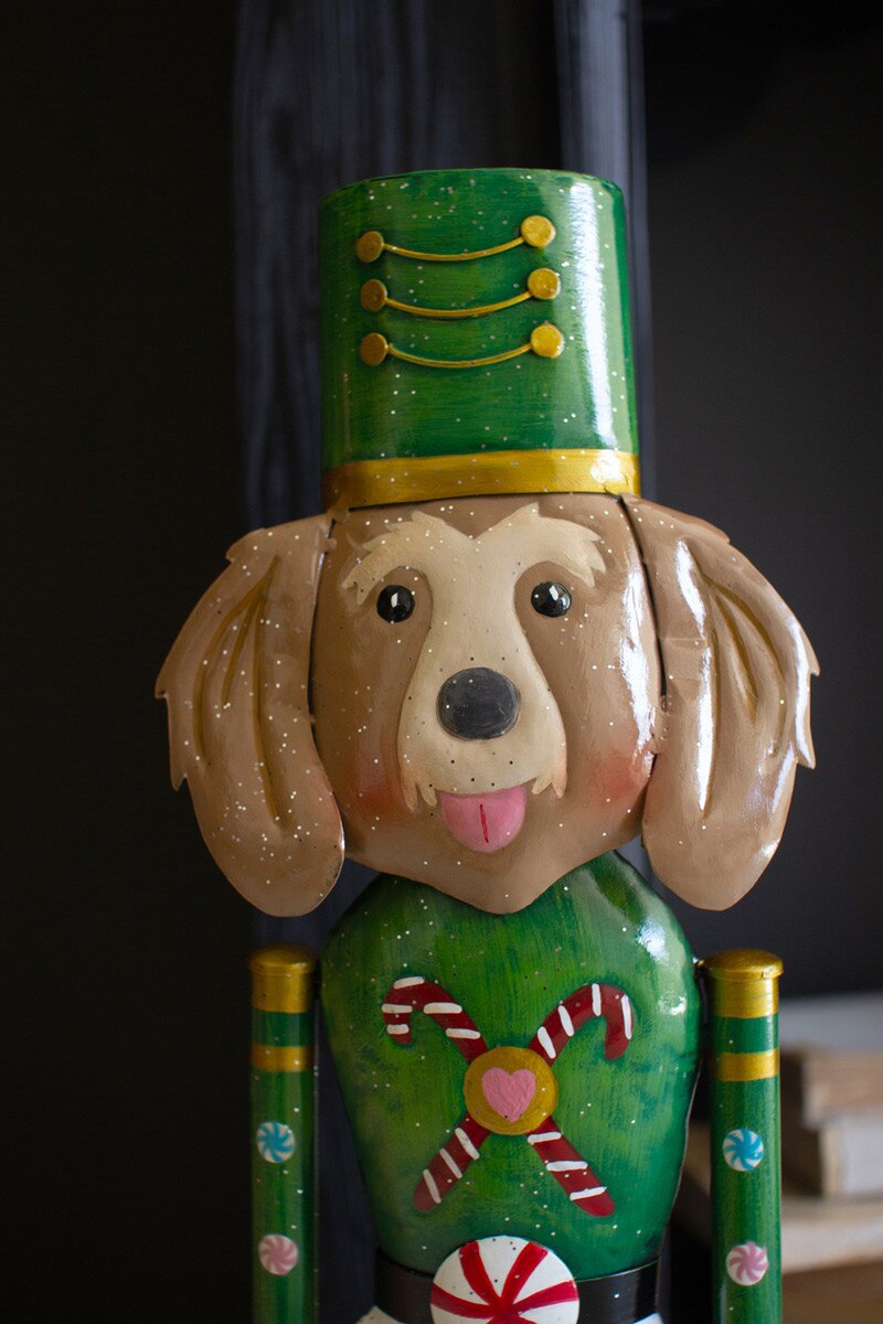 Set of 2 Painted Metal Christmas Dog Nutcrackers