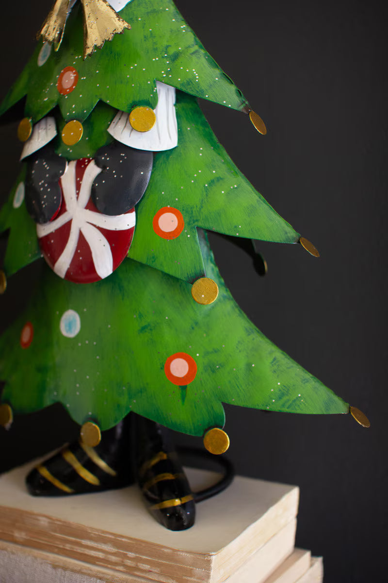 Set of 2 Painted Metal Cat Christmas Trees
