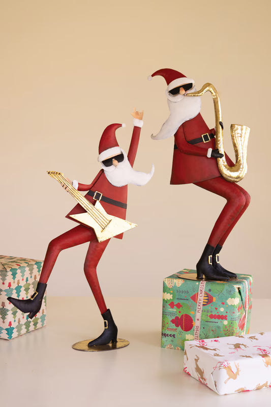 Set of 2 Painted Metal Santa Musicians
