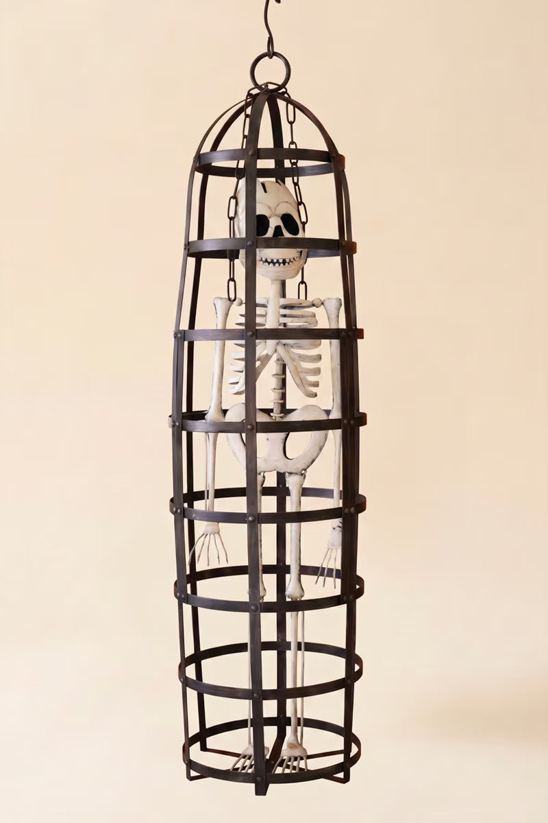 Metal Halloween Skeleton in a Cage
