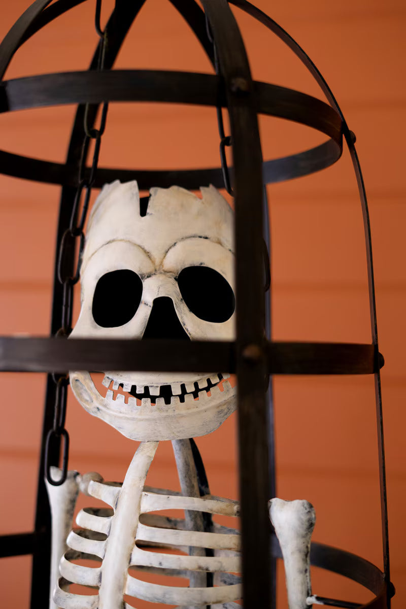 Metal Halloween Skeleton in a Cage