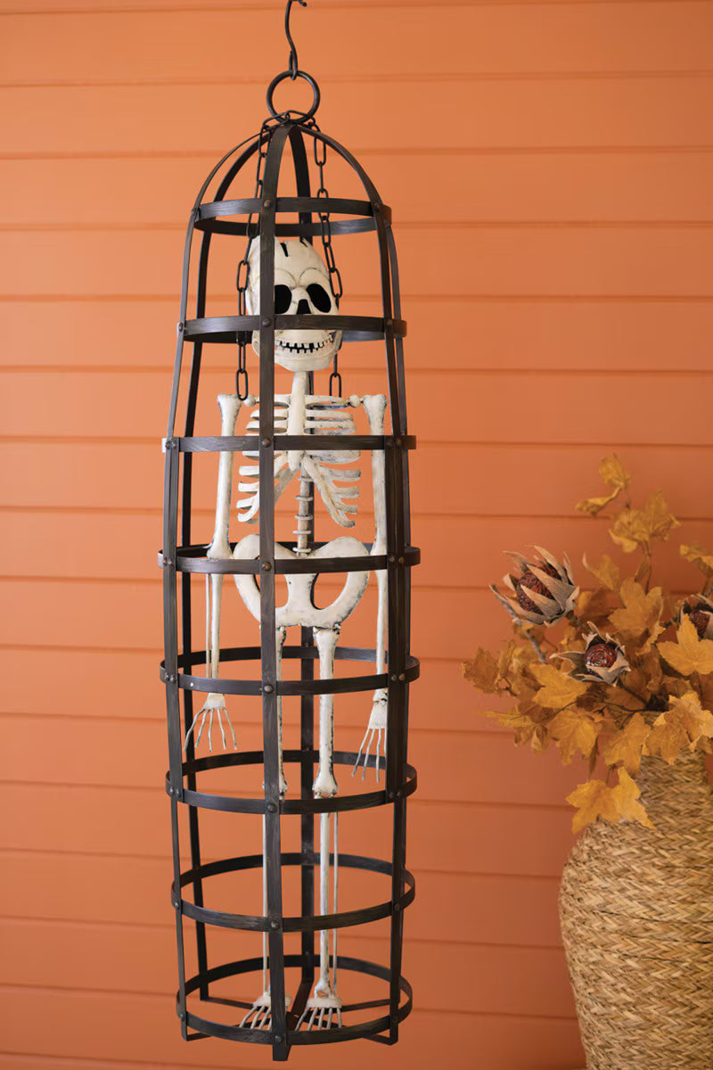 Metal Halloween Skeleton in a Cage