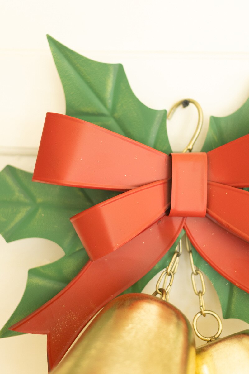 Painted Metal Christmas Bells and Holly Door Hanger