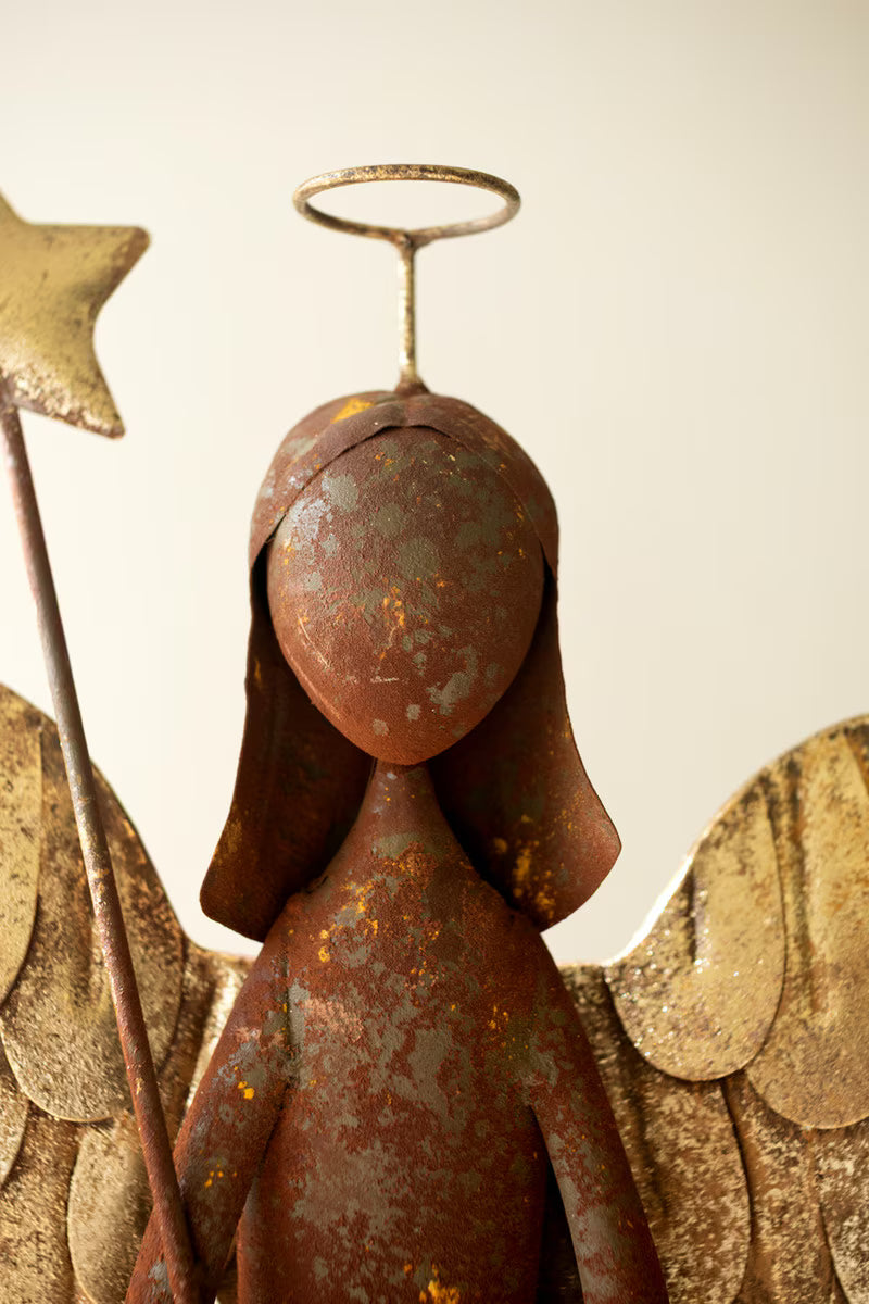 Rustic Metal and Gold Painted Christmas Angel Luminary