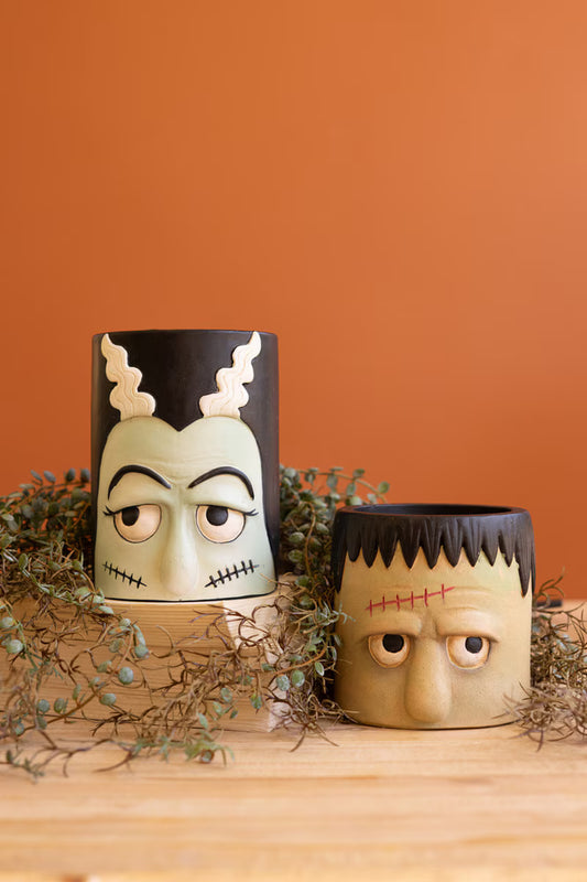 Set of 2 Frankenstein and Bride Resin Planters