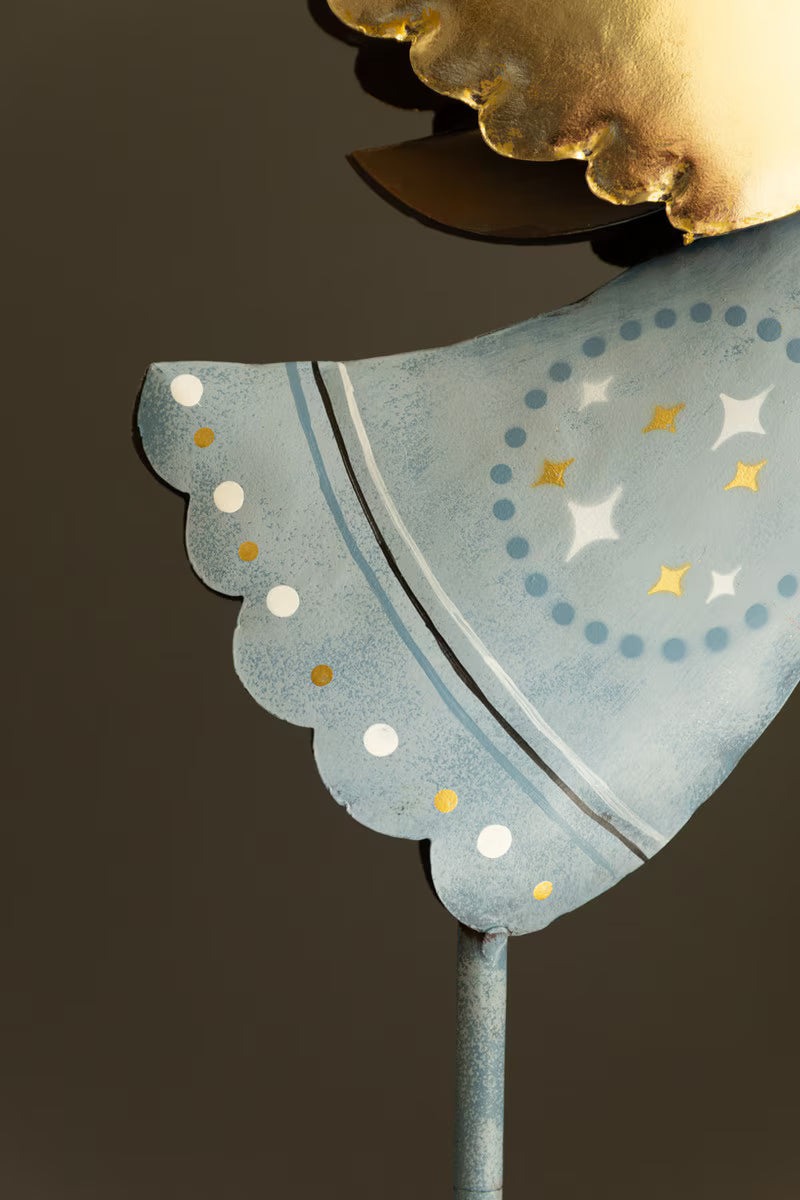 Set of 2 Painted Metal Blue and White Christmas Angels on Stands