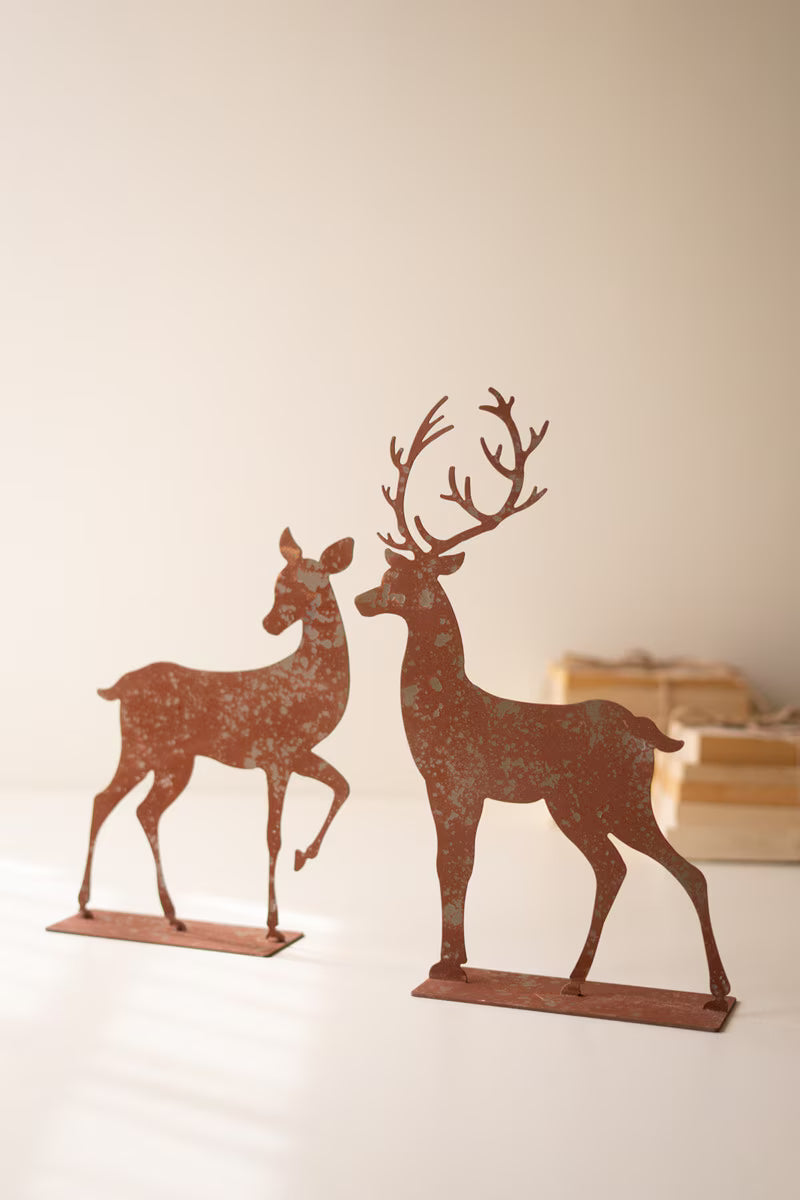 Set of 4 Rustic Metal Christmas Trees and Reindeer