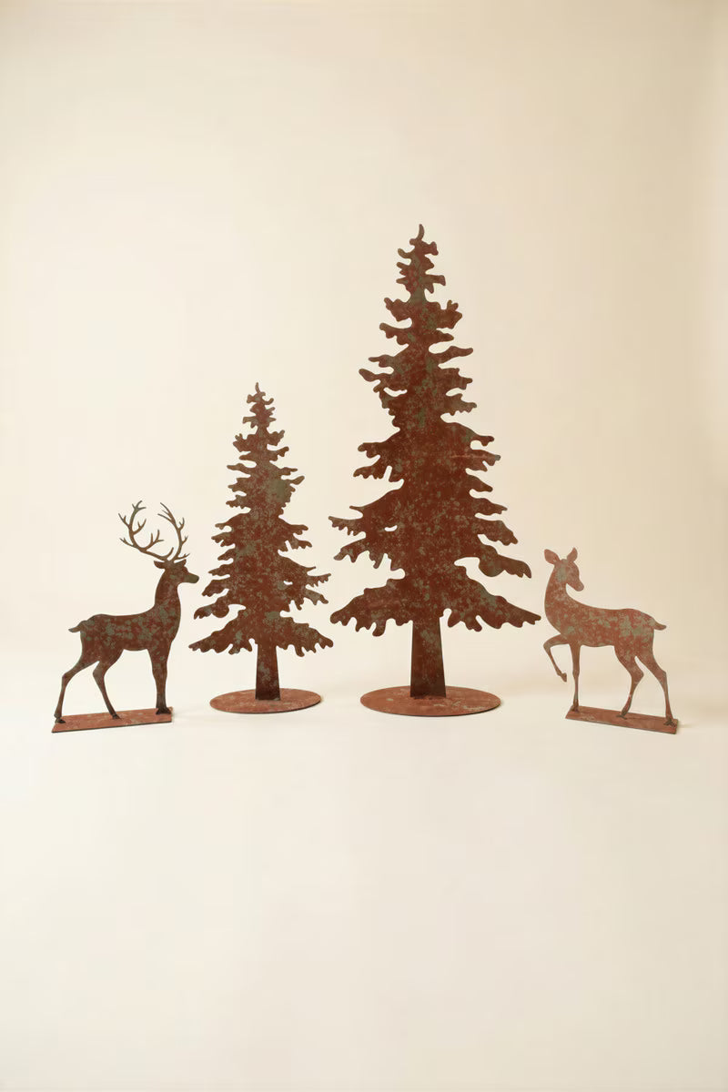 Set of 4 Rustic Metal Christmas Trees and Reindeer