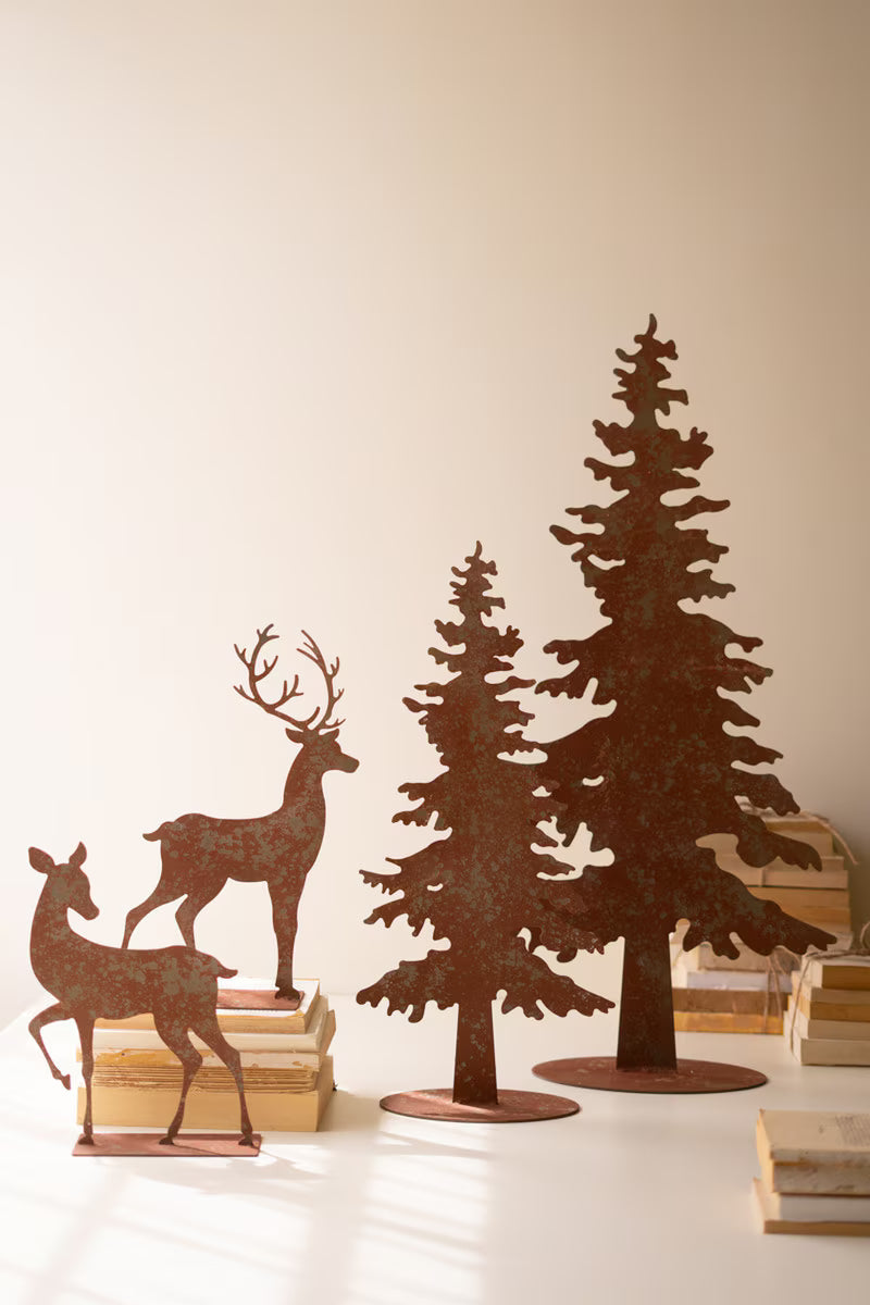 Set of 4 Rustic Metal Christmas Trees and Reindeer